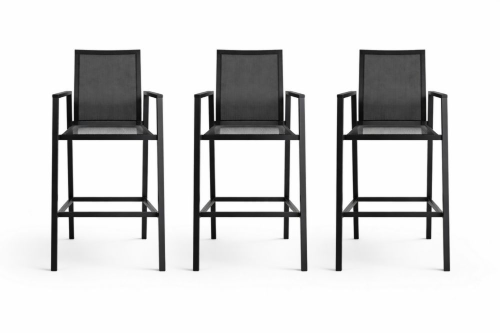Outdoor Aluminum Mesh Bar Stool Set of 3 Black
