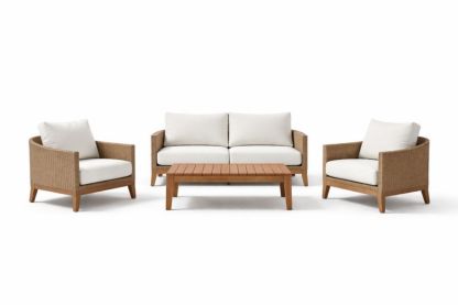 Outdoor Wicker Patio Lounge Set with Cushions and Acacia Wood Table
