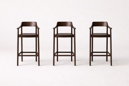 Set of 3 Dark Brown Wood Bar Stools with Armrest and Backrest 105cm Height