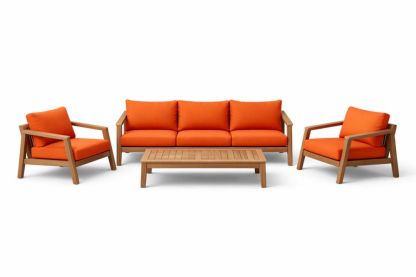 Outdoor Teak Frame Lounge Set with Orange Cushions