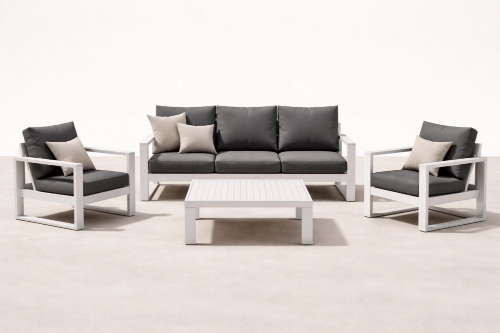 Outdoor Aluminum Patio Lounge Set with Gray Cushions