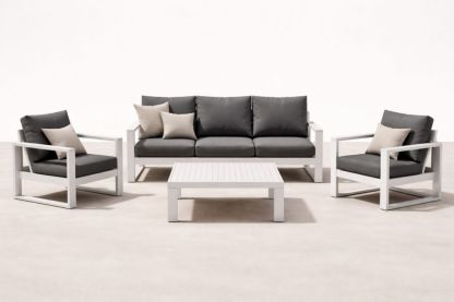 Outdoor Aluminum Patio Lounge Set with Gray Cushions