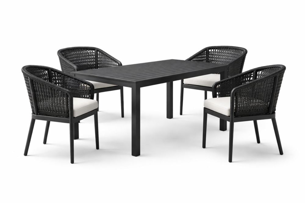 5-Piece Outdoor Dining Set with Aluminum Table and Rattan Chairs