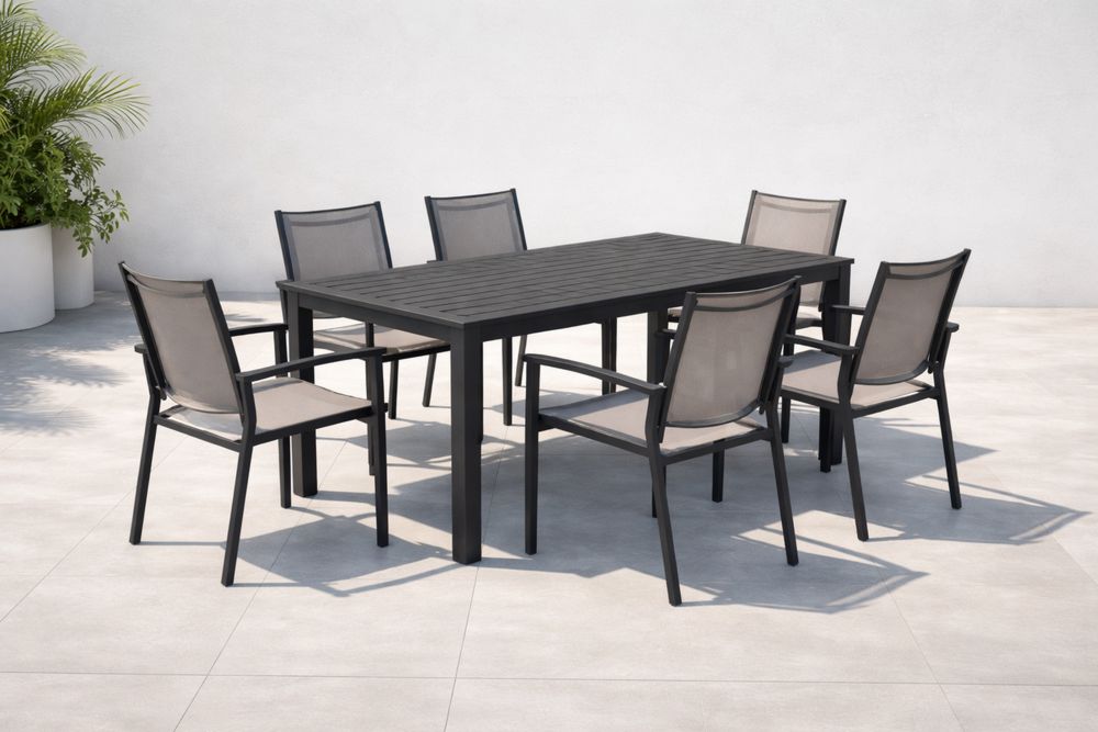 Outdoor Aluminum Dining Table Set with 6 Stackable Chairs