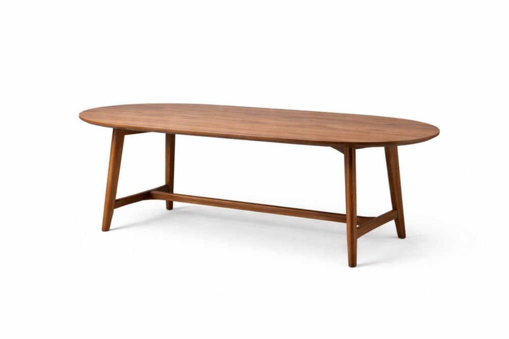 Solid Wood Oval Dining Table Walnut Finish 180cm