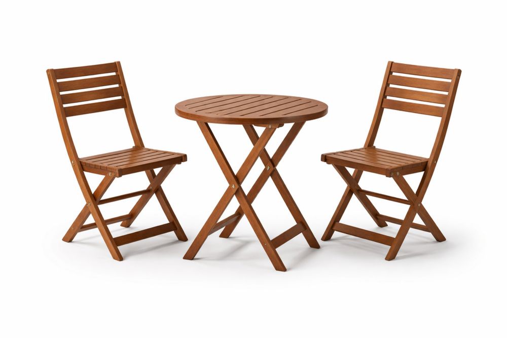 3 Piece Outdoor Folding Bistro Set with Round Table and Chairs Solid Wood Brown