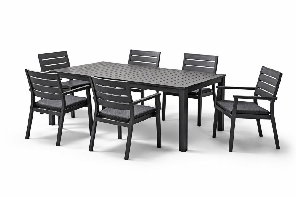7-Piece Outdoor Dining Set with Aluminum Table and Chairs in Black