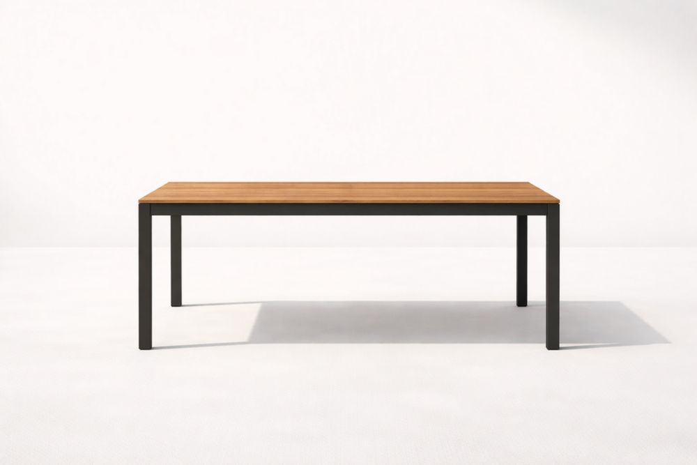 Rectangular Wooden Dining Table with Metal Frame 180cm Natural/Black