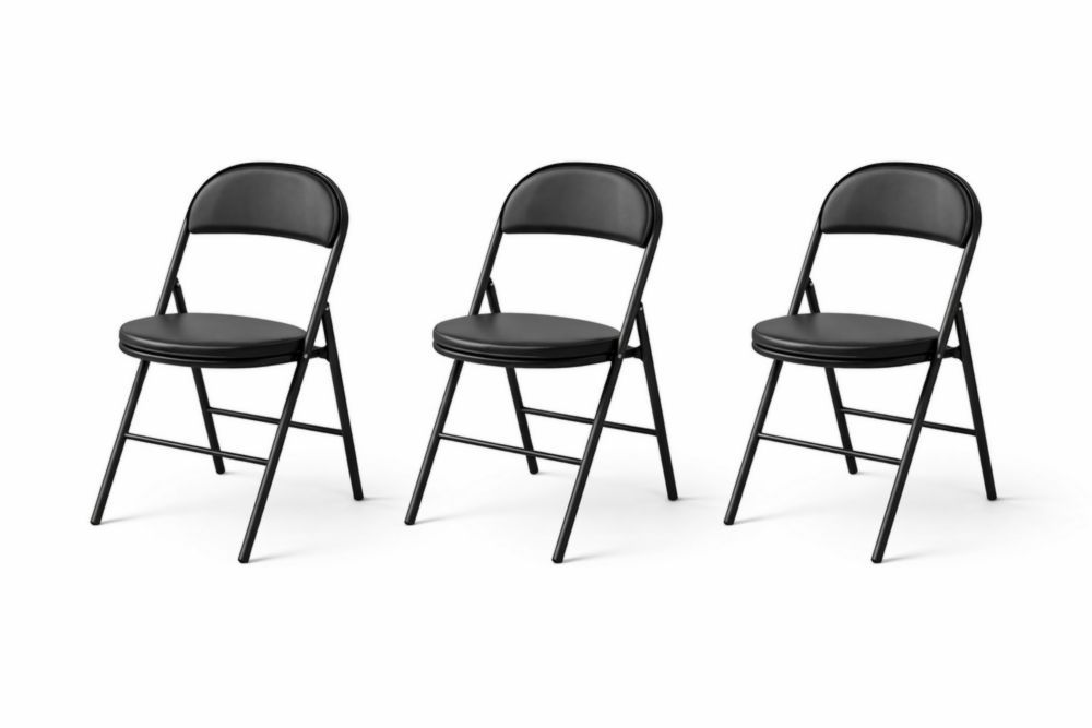 Set of 3 Black Folding Chairs Steel Frame PU Leather Seat