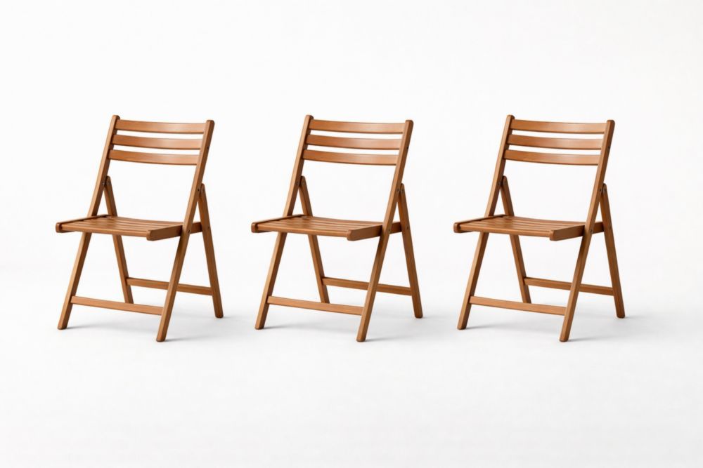 Brown Solid Wood Folding Chair Set of 3