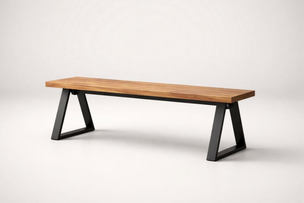 Solid Wood Bench with Black Steel Legs