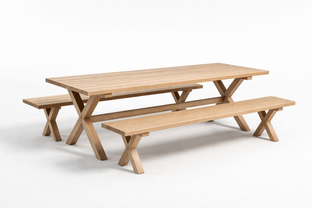 Outdoor Rectangular Picnic Table Set Solid Teak Wood