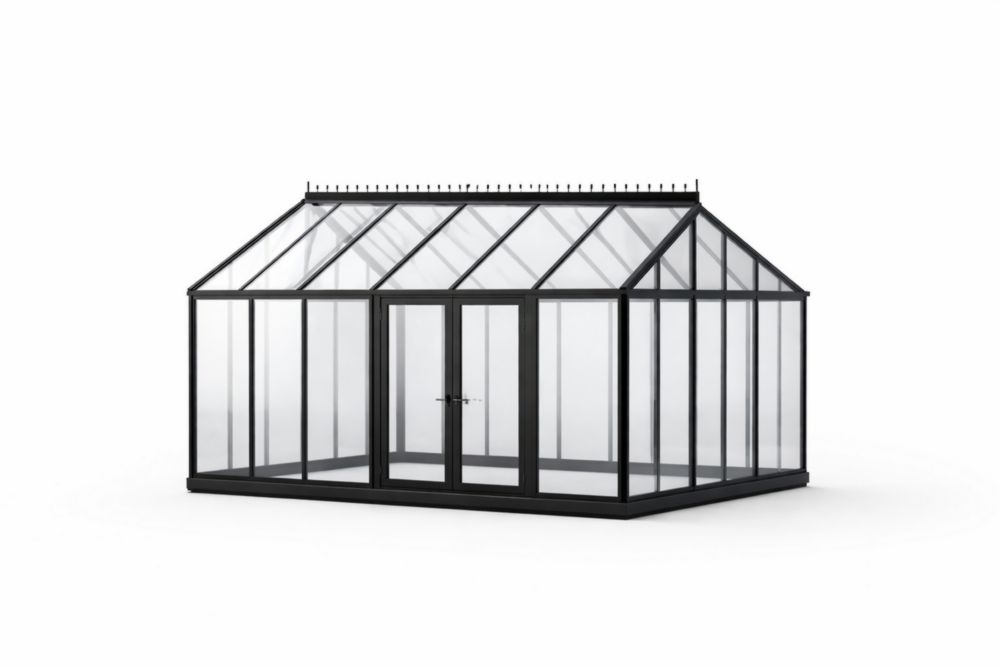 Aluminum Frame Greenhouse with Clear Glass Panels Black 300cm x 200cm x 250cm