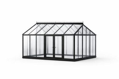 Aluminum Frame Greenhouse with Clear Glass Panels Black 300cm x 200cm x 250cm