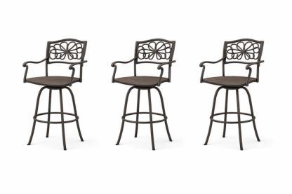 Metal Outdoor Swivel Bar Chairs Set of 3 with Armrests and Decorative Backrest Brown