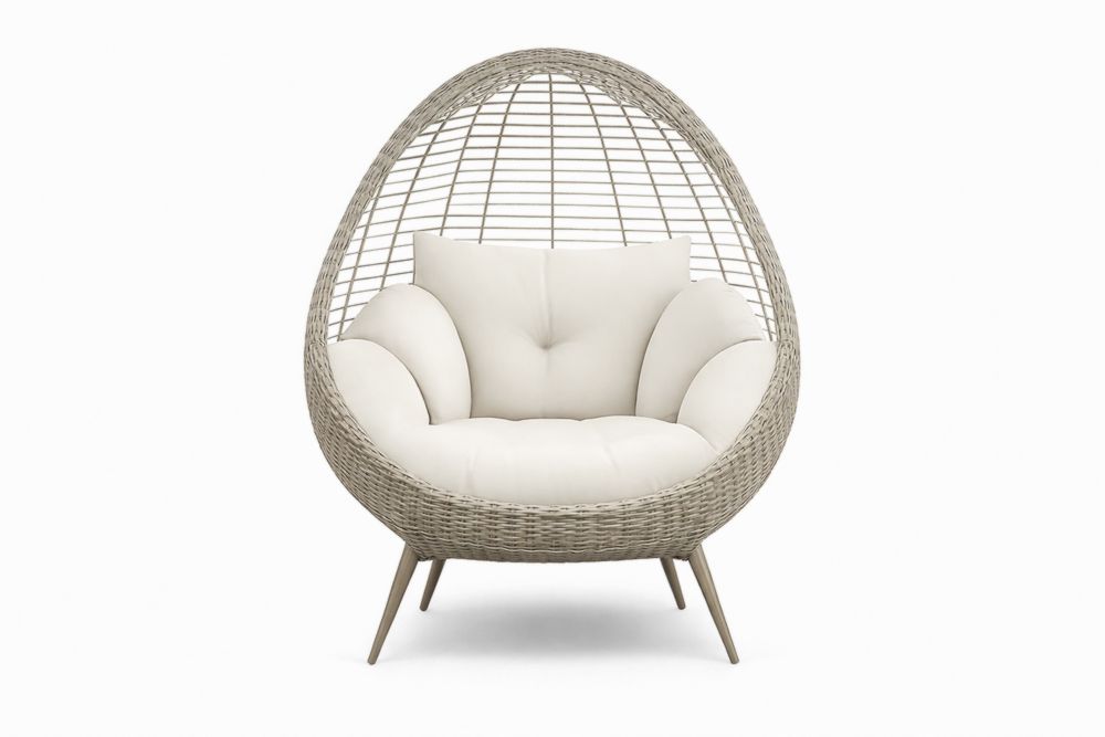 Rattan Egg Chair with Cushions Beige