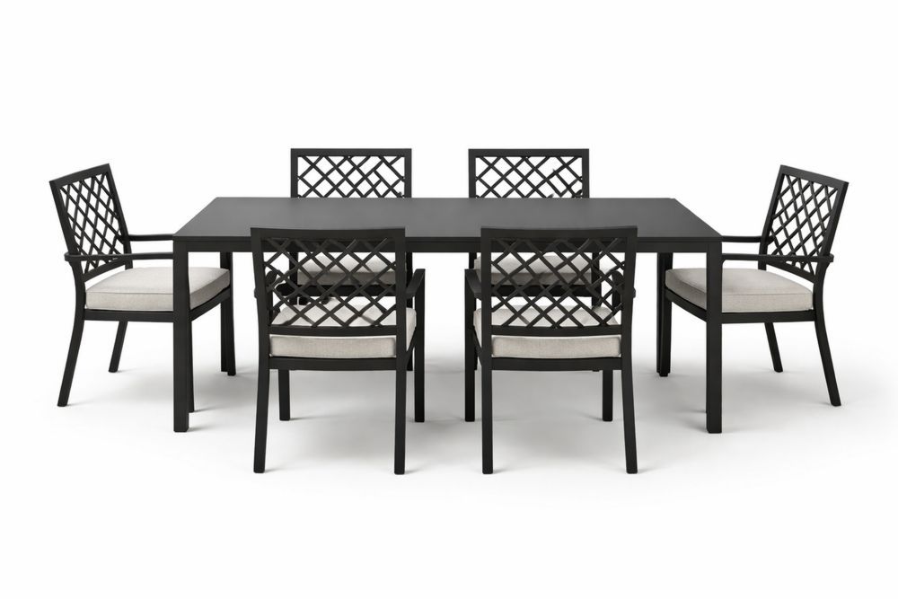 Outdoor Dining Table and Chair Set Aluminum Frame Beige Cushions