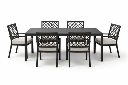 Outdoor Dining Table and Chair Set Aluminum Frame Beige Cushions