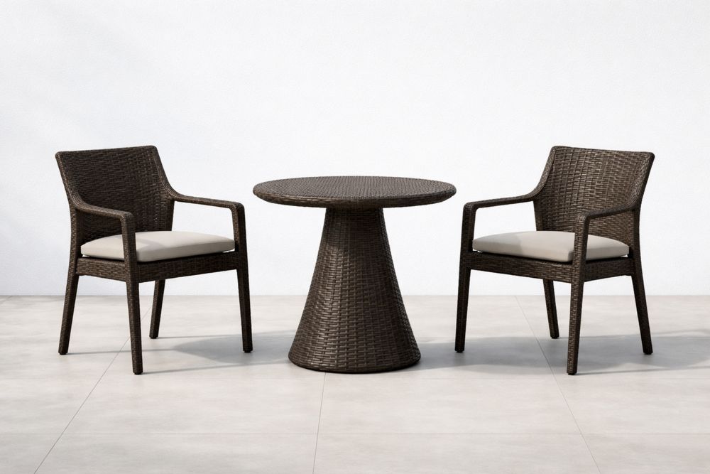 3-Piece Wicker Outdoor Bistro Set with Cushions