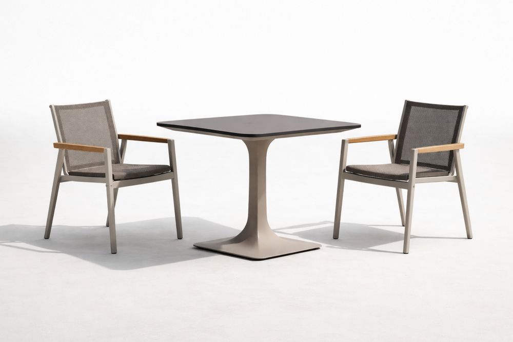 Outdoor Dining Set: Aluminum Table and Mesh Armchairs
