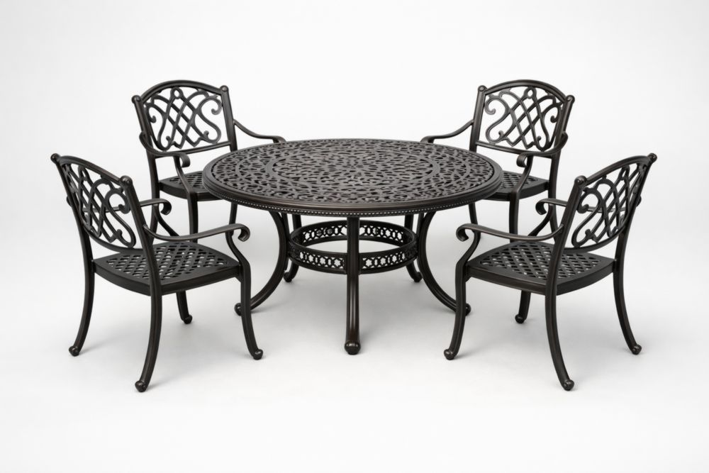 Round Outdoor Cast Aluminum Dining Set with Table and 4 Chairs