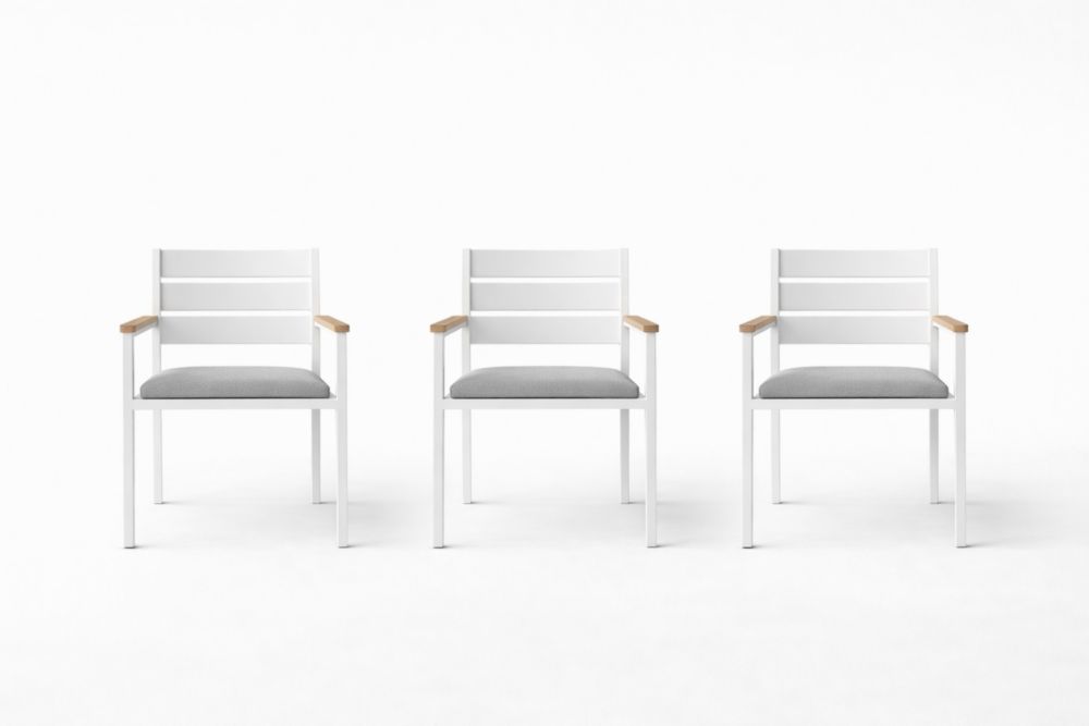 Outdoor Metal Armchairs Set with Cushions White/Grey - 3 Pack