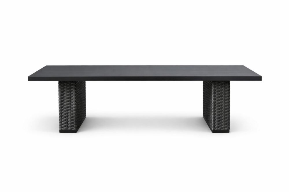 Rectangular Outdoor Dining Table Aluminum Top Wicker Legs Black 200cm