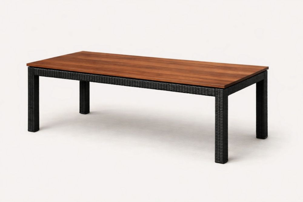 Rectangular Acacia Wood Dining Table with Wicker Legs 180cm