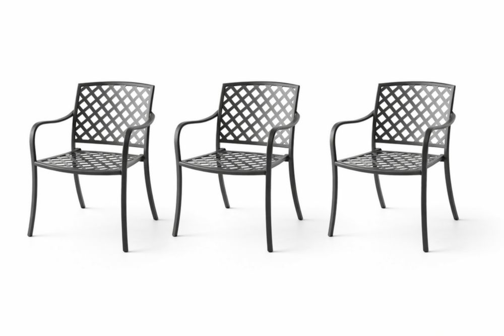 Outdoor Stackable Aluminum Dining Chair Set of 3, Black