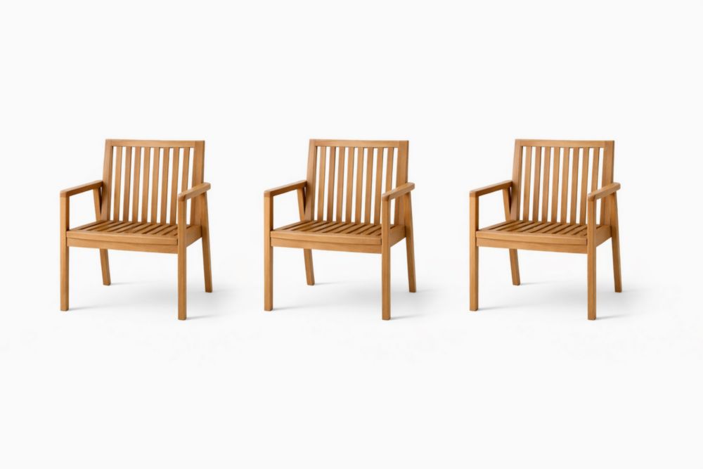 Wooden Armchair Set Solid Teak Natural Finish