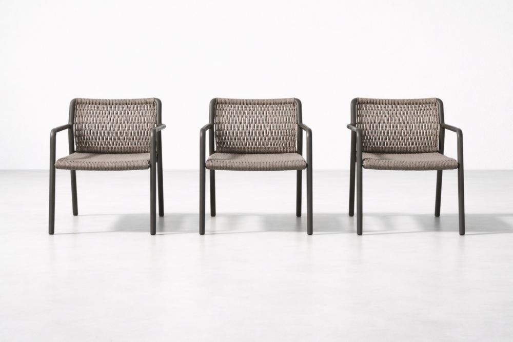 3 Piece Outdoor Chairs Set Woven Rope with Metal Frame Brown