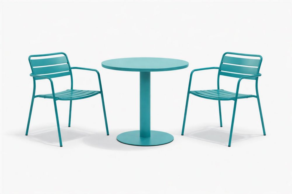 Outdoor Dining Set with Round Steel Table and Chairs, Turquoise
