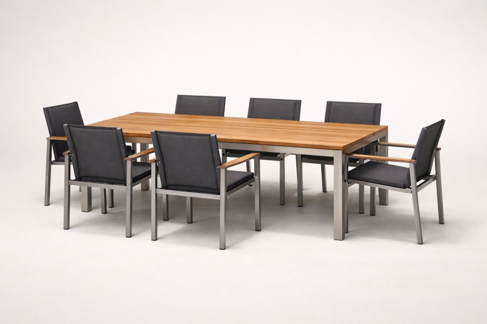 Outdoor Dining Table Set with 7 Chairs Teak Aluminum Gray