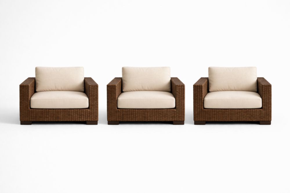 Wicker Outdoor Club Chair Set with Cushions - Brown and Beige