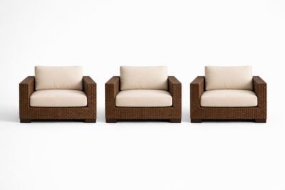 Wicker Outdoor Club Chair Set with Cushions - Brown and Beige