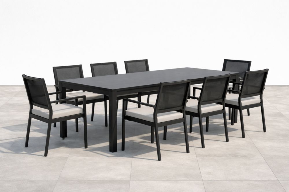 Outdoor Rectangular Dining Table Set Aluminum Frame with 8 Chairs