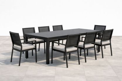 Outdoor Rectangular Dining Table Set Aluminum Frame with 8 Chairs
