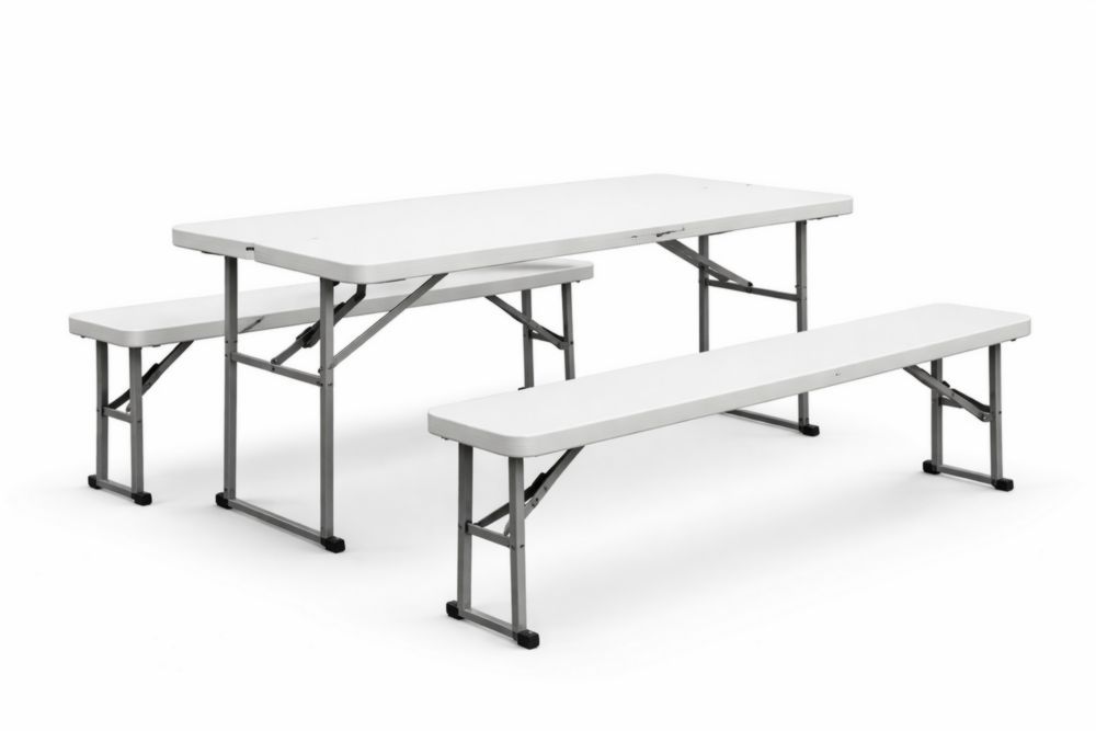 White HDPE Folding Outdoor Dining Set with Steel Frame