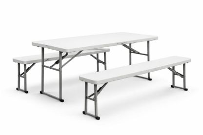 White HDPE Folding Outdoor Dining Set with Steel Frame