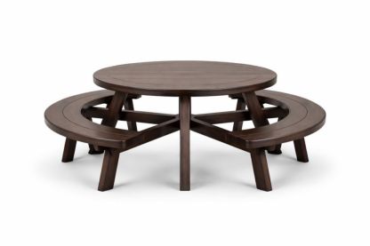 Round Solid Wood Outdoor Picnic Table with Bench Set