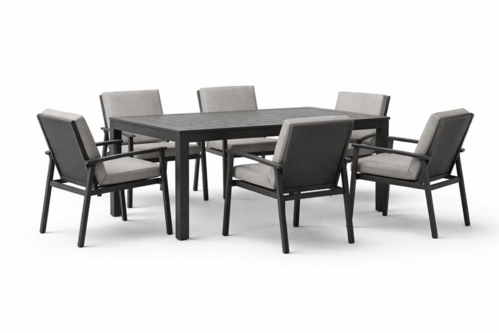 Aluminum Outdoor Dining Set with Rectangular Table and Cushioned Chairs Grey