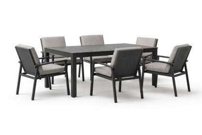 Aluminum Outdoor Dining Set with Rectangular Table and Cushioned Chairs Grey