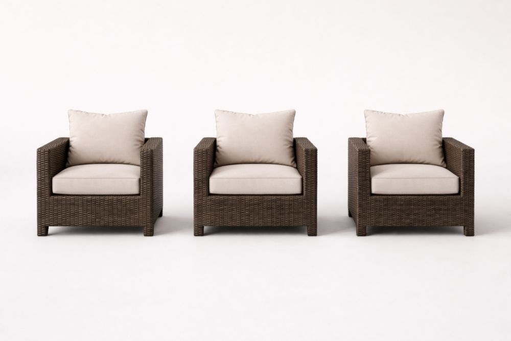 Wicker Armchair Set with Polyester Cushions Beige/Brown 3-Piece