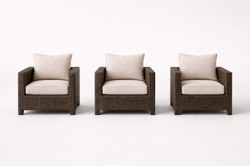 Wicker Armchair Set with Polyester Cushions Beige/Brown 3-Piece