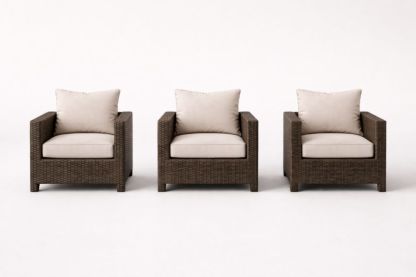 Wicker Armchair Set with Polyester Cushions Beige/Brown 3-Piece