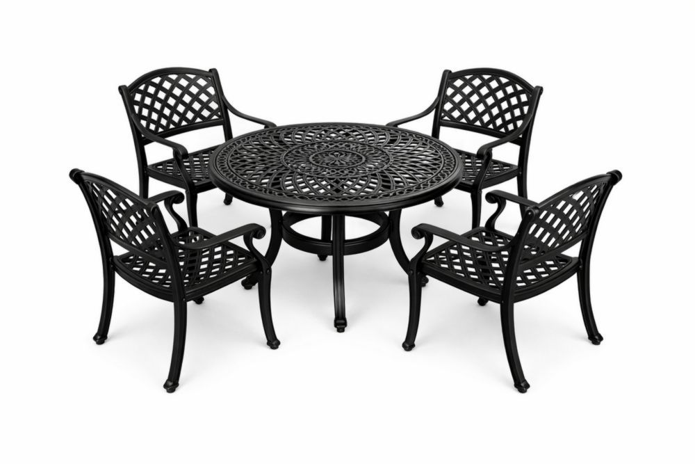 Outdoor Dining Set with Heavy-Duty Cast Aluminum Black Round Table and Chairs