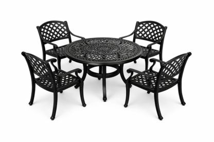 Outdoor Dining Set with Heavy-Duty Cast Aluminum Black Round Table and Chairs