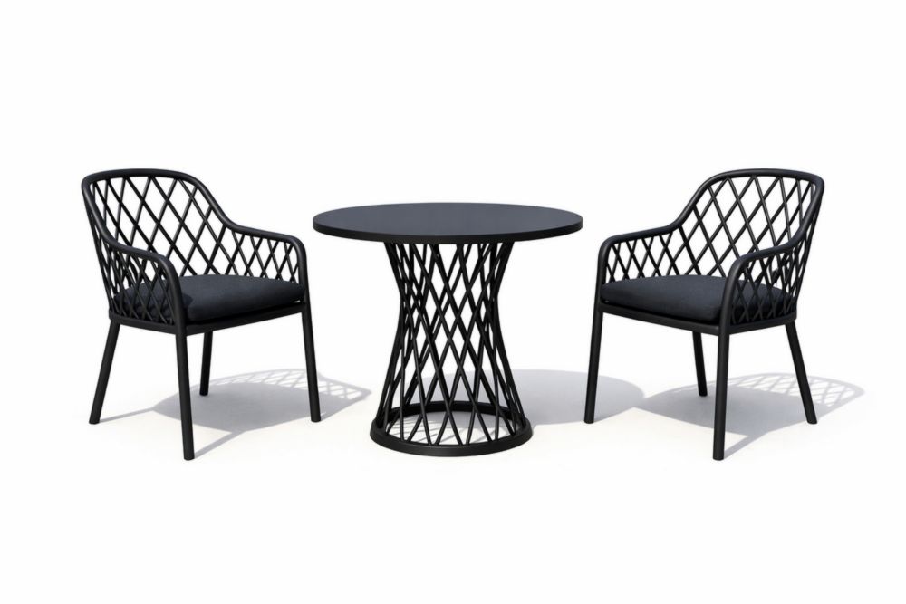 3-Piece Black Steel Outdoor Dining Set with Polyester Cushions