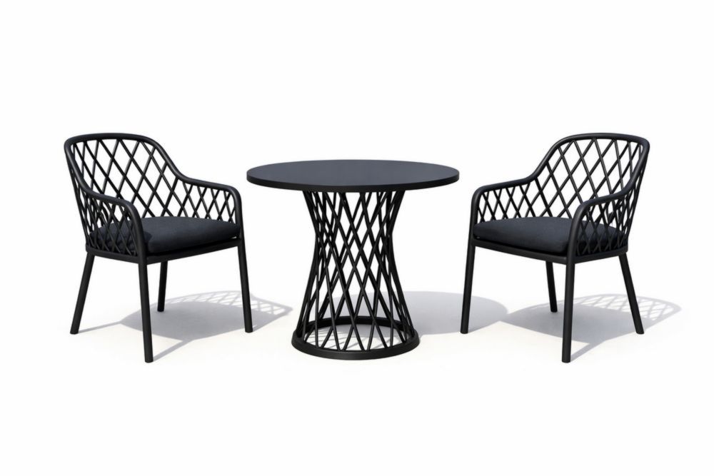 3-Piece Black Steel Outdoor Dining Set with Polyester Cushions