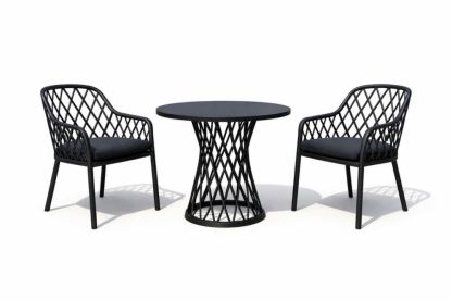 3-Piece Black Steel Outdoor Dining Set with Polyester Cushions